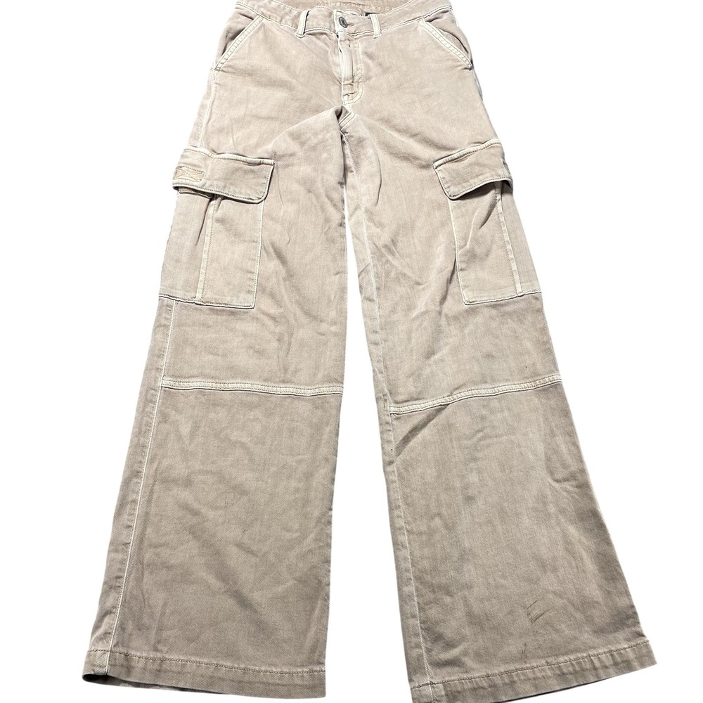 American Eagle Outfitters Pants Womens 0 Beige High Rise Baggy Cargo Wide Leg